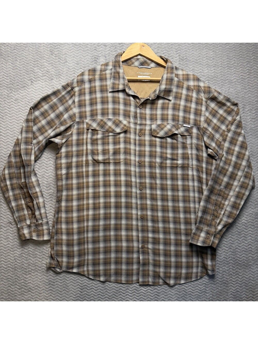 Columbia Shirt Men's 2X Gray Plaid Omni-Shade Vented Fishing Long Sleeve